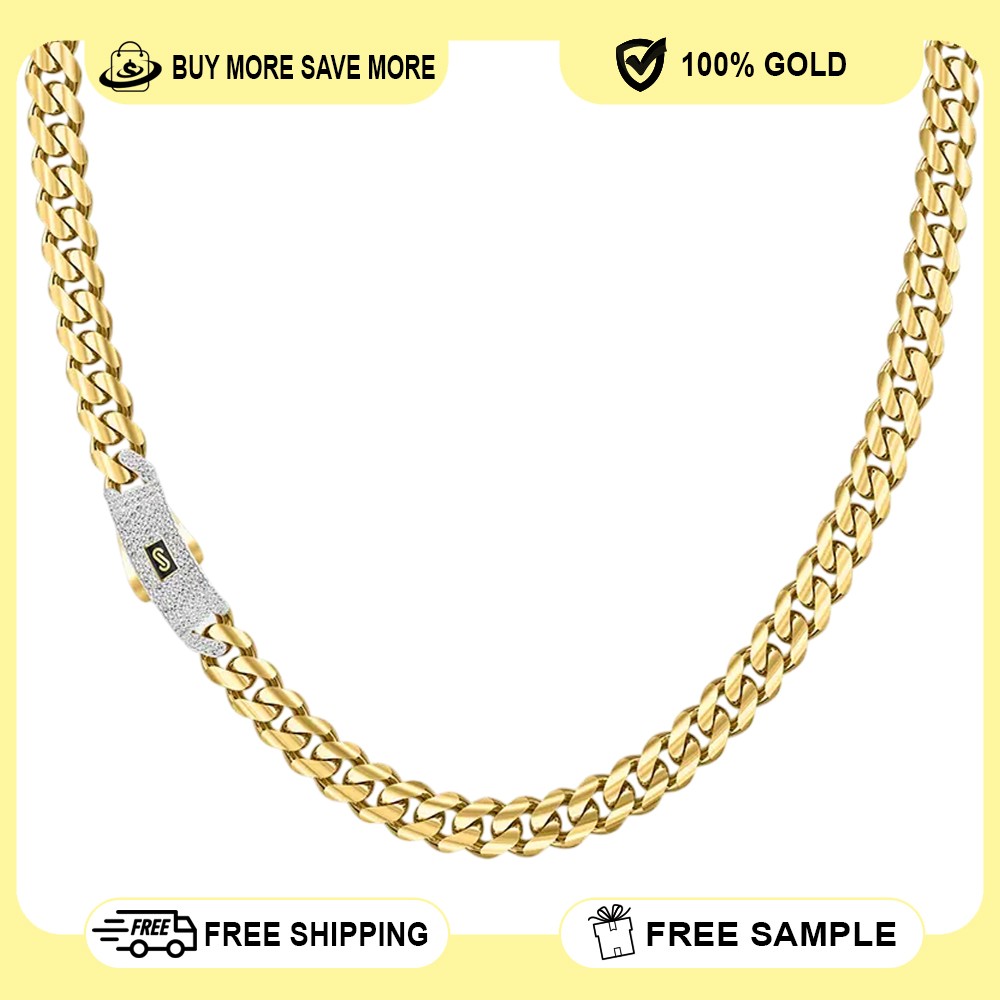 Monaco Link Chain Necklace 10K Gold Tone 6.5mm 20” Stone-Lock Clasp
