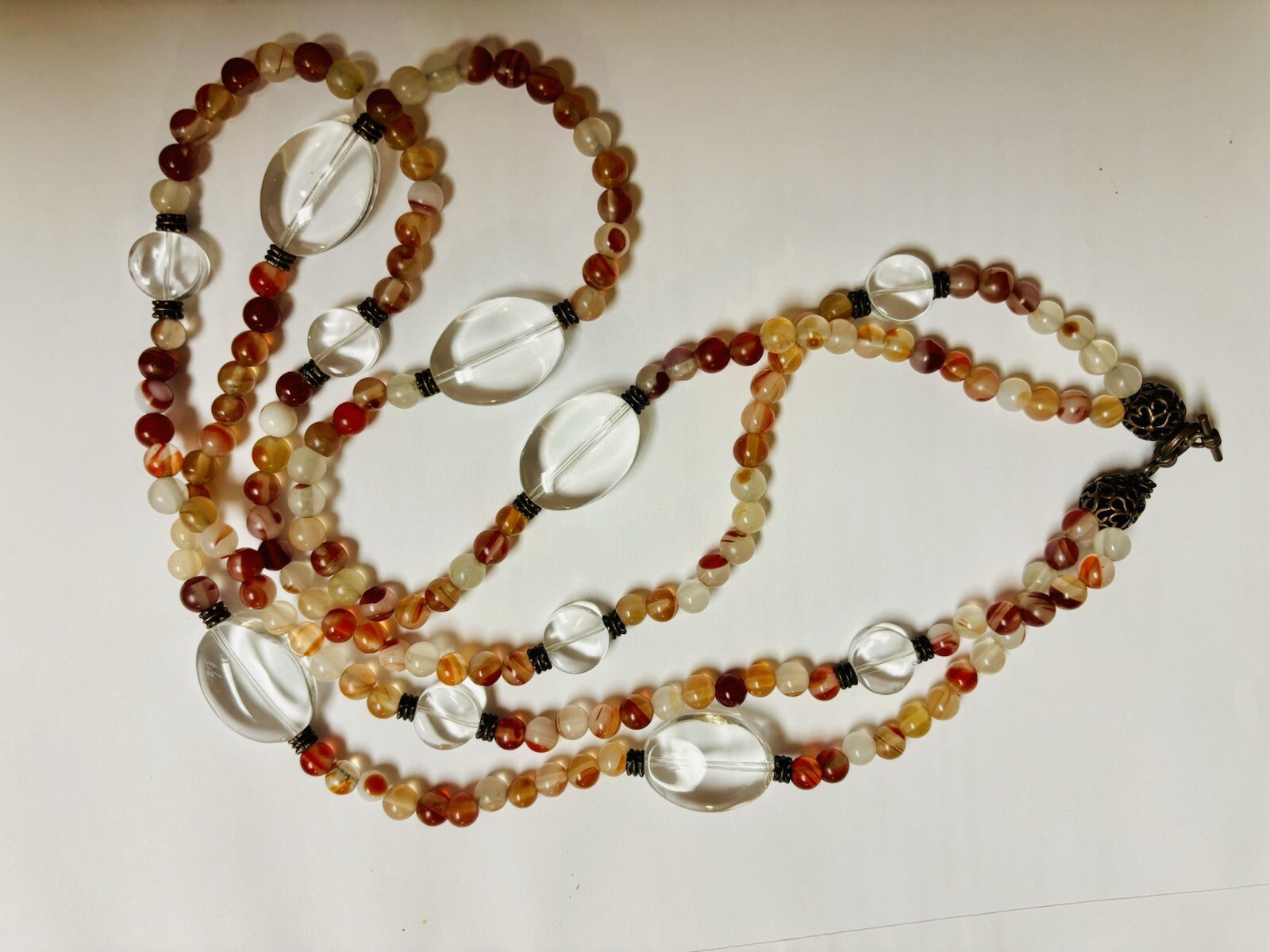 Double Layer 6mm Natural Round Red Striped Agate Necklace 18/20 inch Long