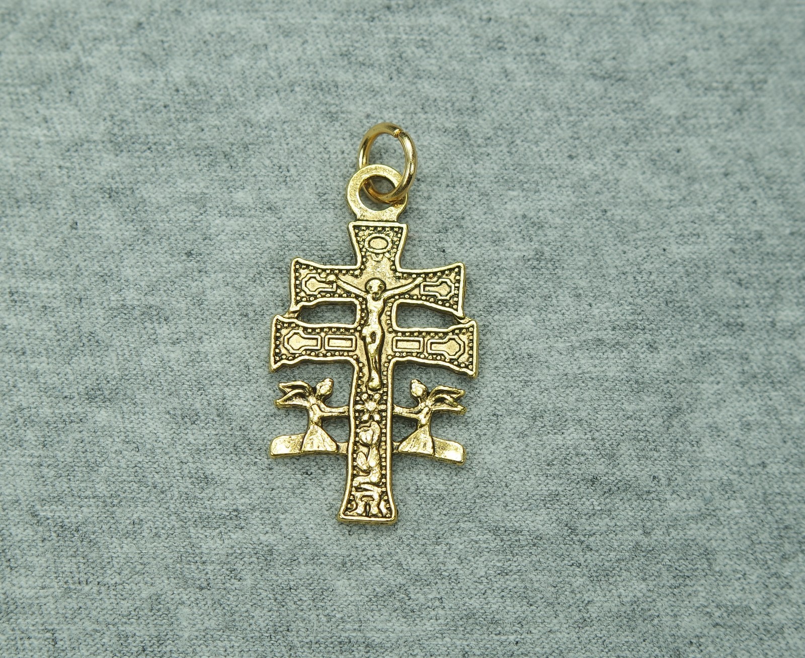 Caravaca Cross Pendant or Earrings Gold Plated Zinc Alloy Charm 1.39″ 35mm