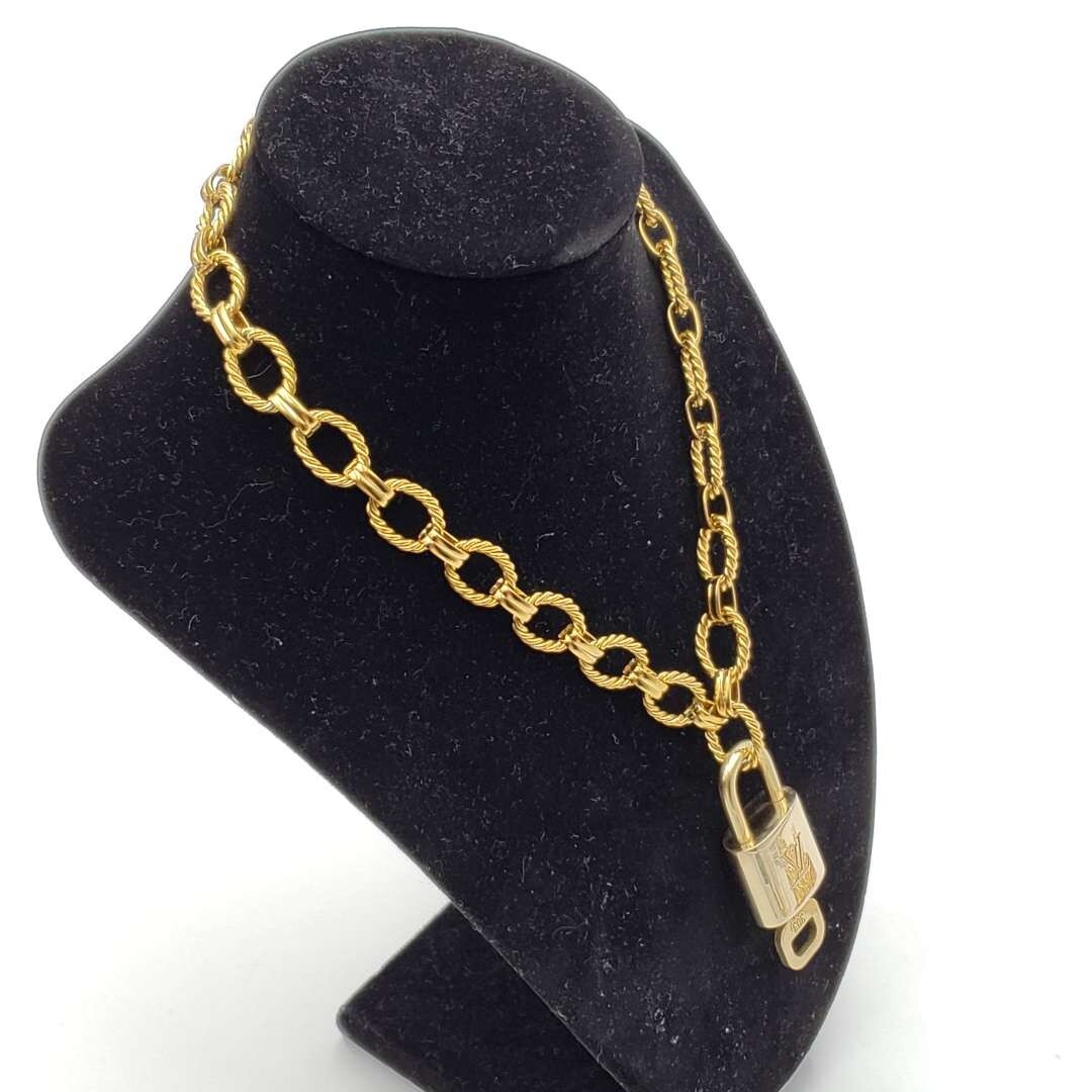 Stainless Steel Chain With 100% Authentic Louis Vuitton Gold Padlock Pendant 🔐