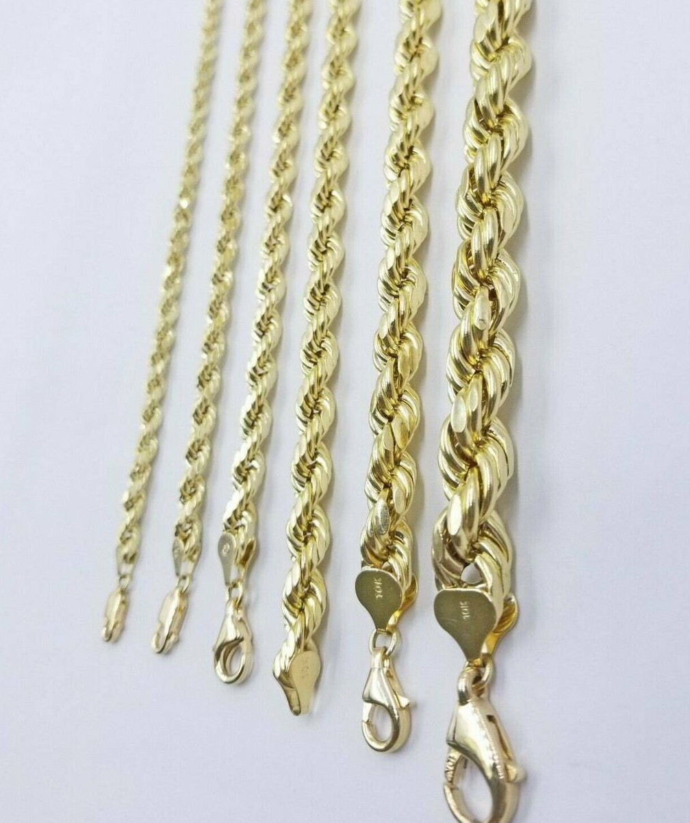10k Yellow Gold Rope Chain Necklace 18″-30″ Men Women 4mm-10mm Real Gold Hollow