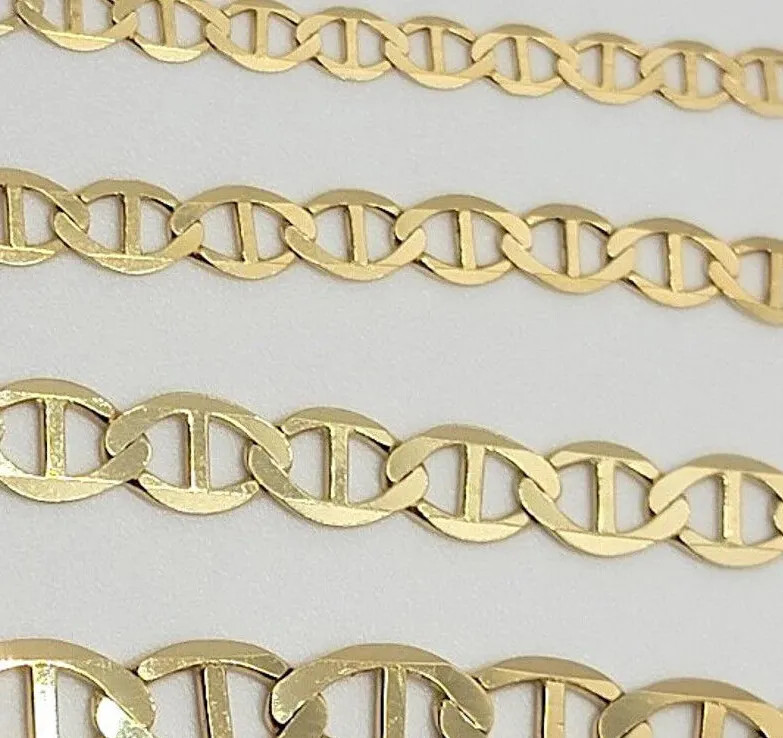 10K Solid Yellow Gold Link Chain Bracelet Necklace 3.2mm~6mm Size 7″~26″