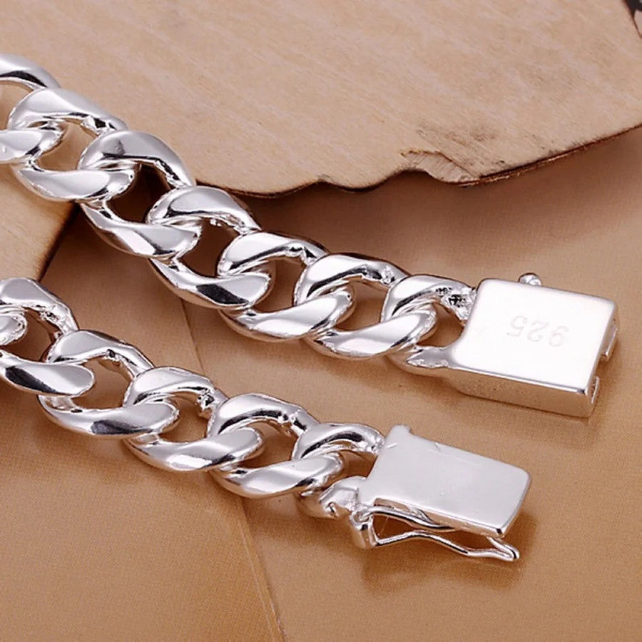 Men’s 925 Sterling Silver Exquisite 10MM Solid Chain Bracelet Fashion Jewelry