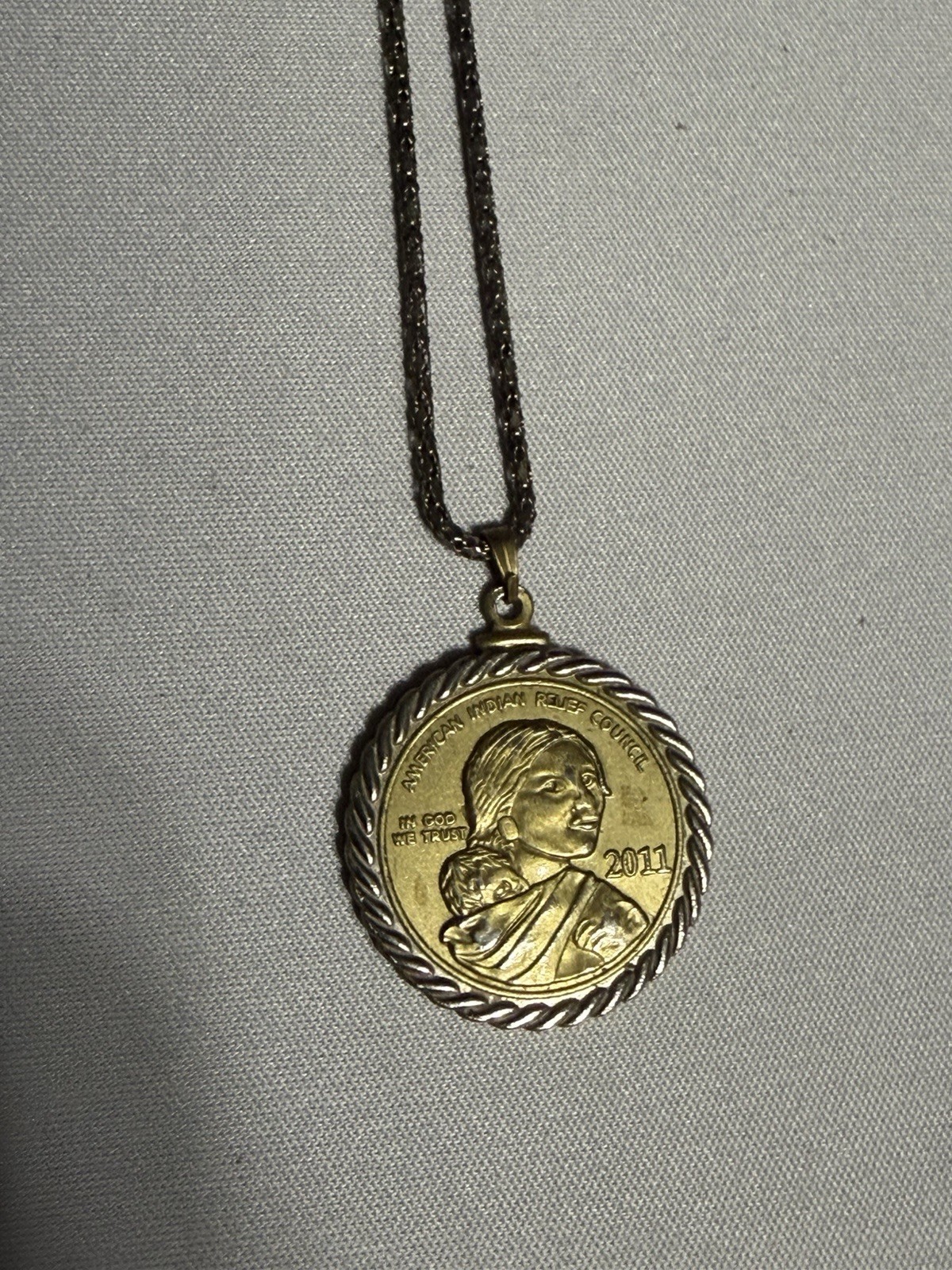 Coin Necklace 2011 Sacagawea Gold Tone With Chain