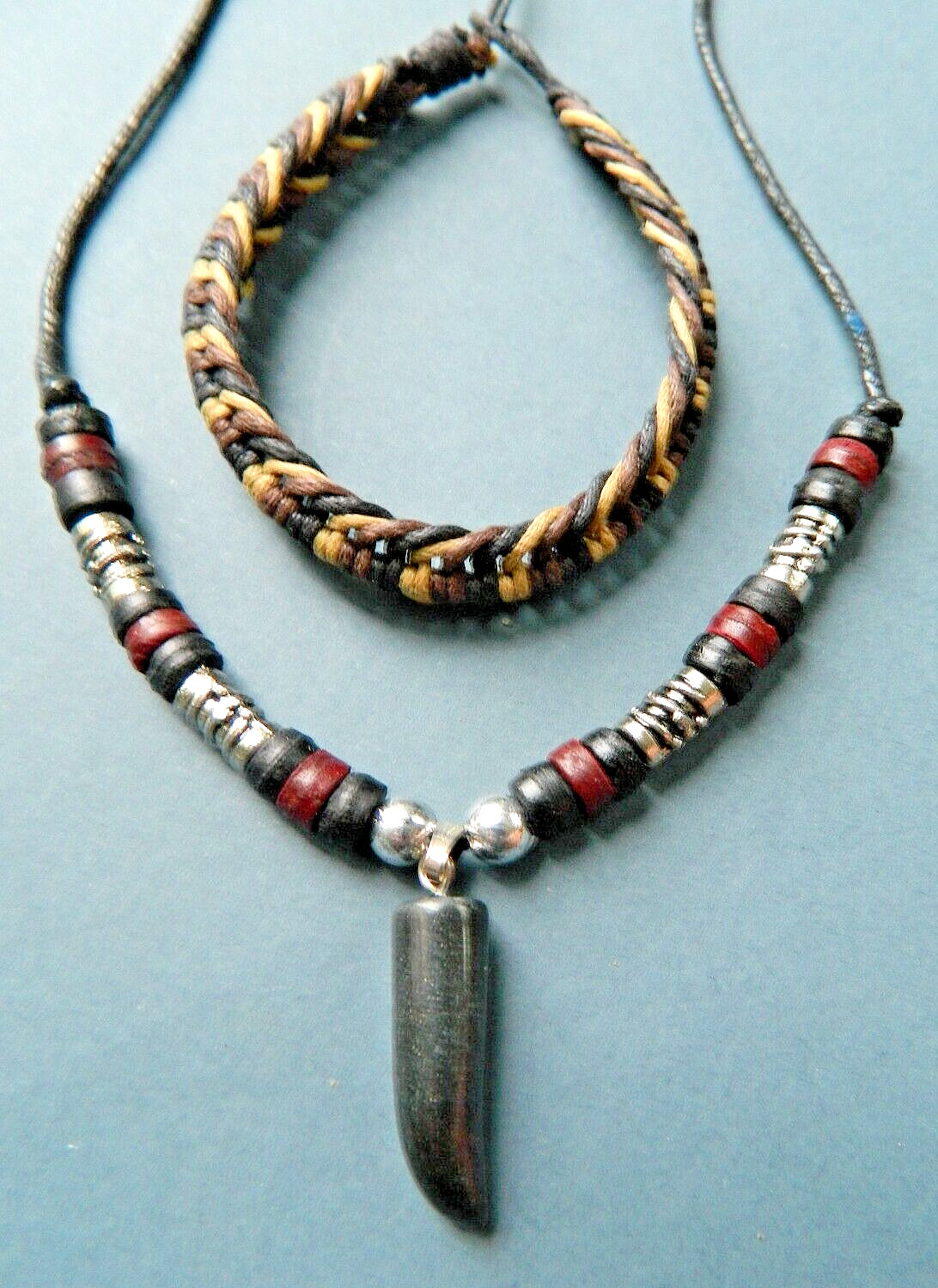 MENS BOYS CHILDRENS TOOTH SHAPE BEAD NECKLACE PENDANT BRACELET JEWELLERY SET UK