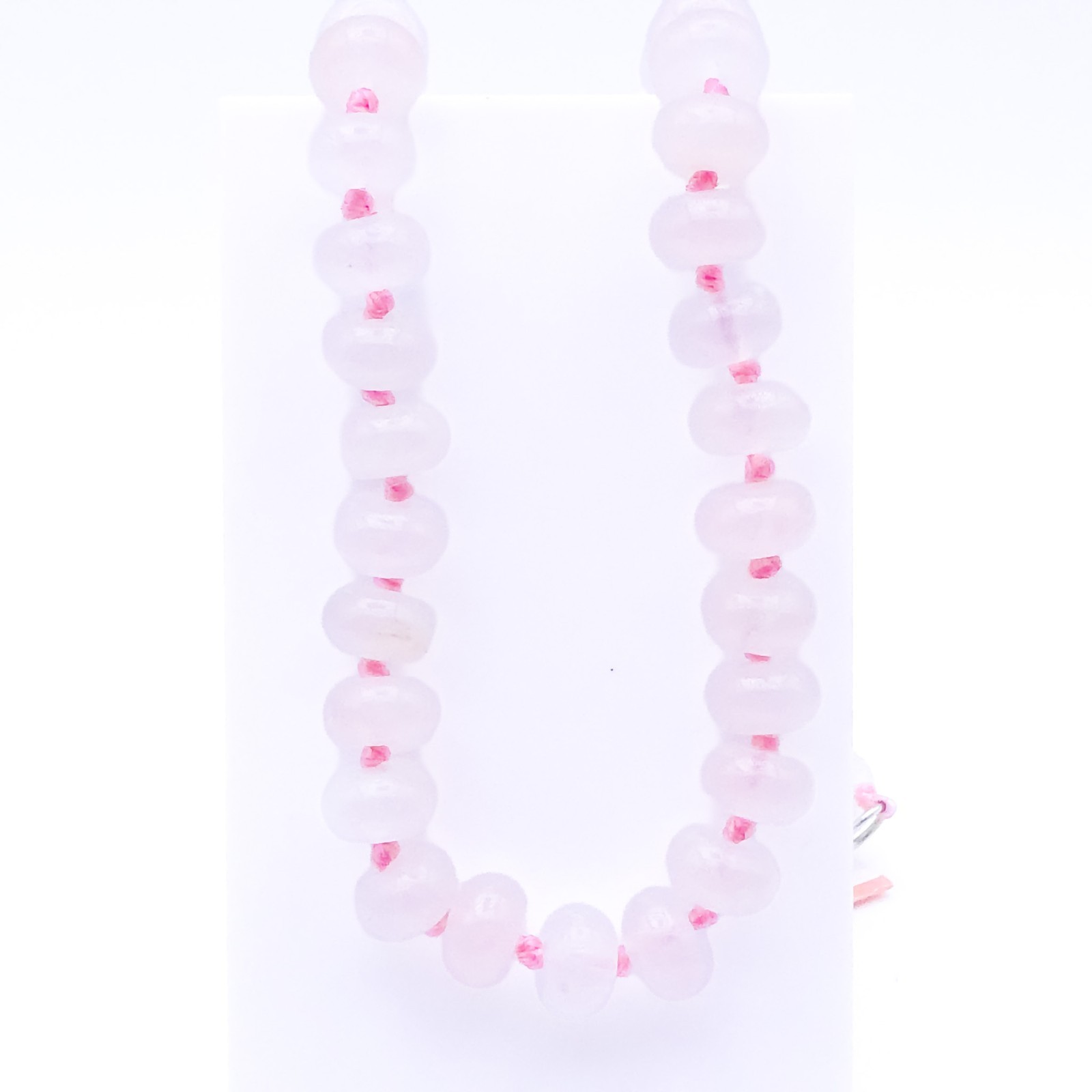 Pink Rose Quartz Beaded Stackable Adjustable New 20″ Womens Necklace Hand Knot