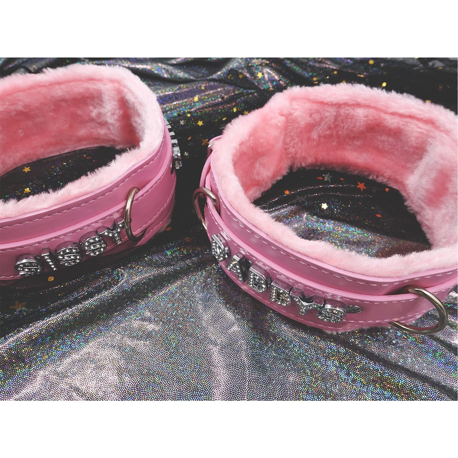 Pink Choker Necklace for Women Leather Collar Fluffy Punk Leash Neck Choker