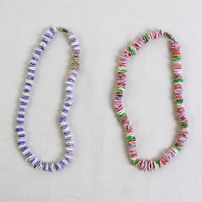 Lot of 2 Colorful Dyed Shell Chip Beaded Necklaces 16″
