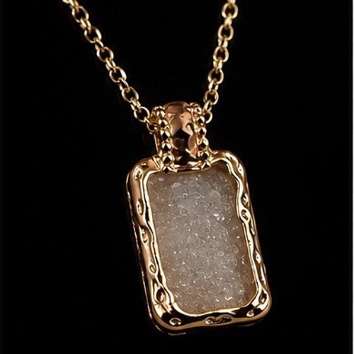 Layered Necklace Polished Gold Paperclip Cable Chain Crystal Rectangular Druzy