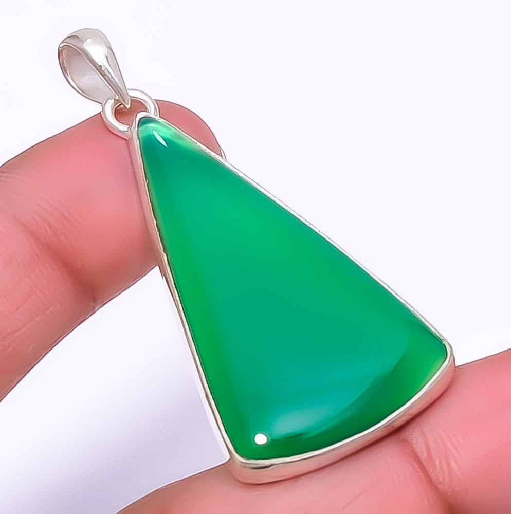 Green Onyx Handmade Silver Plated Jewelry Pendant 1.99″ P1425-82
