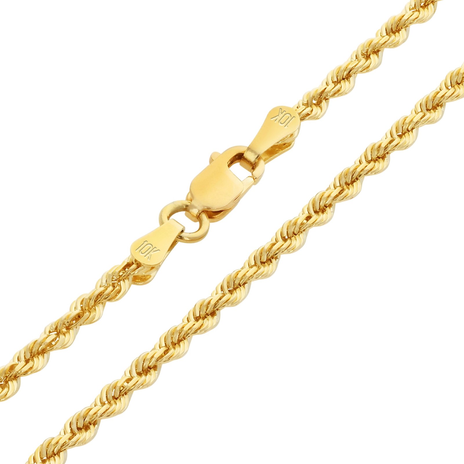 10K Yellow Gold 2mm-7mm Diamond Cut Rope Chain Necklace Men Womens 16″- 30″