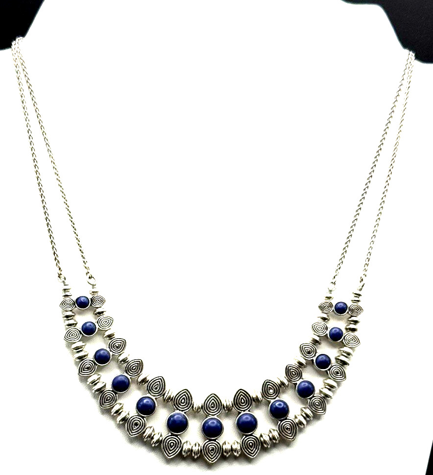 LUCKY BRAND 19″ Etruscan Style Faux Lapis Lazuli Cabochon Bib Necklace