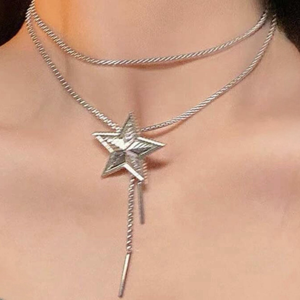 Silver Star Bolo Lariat Necklace multiple ways to wear ⭐️Choker, Bracelet, Belt