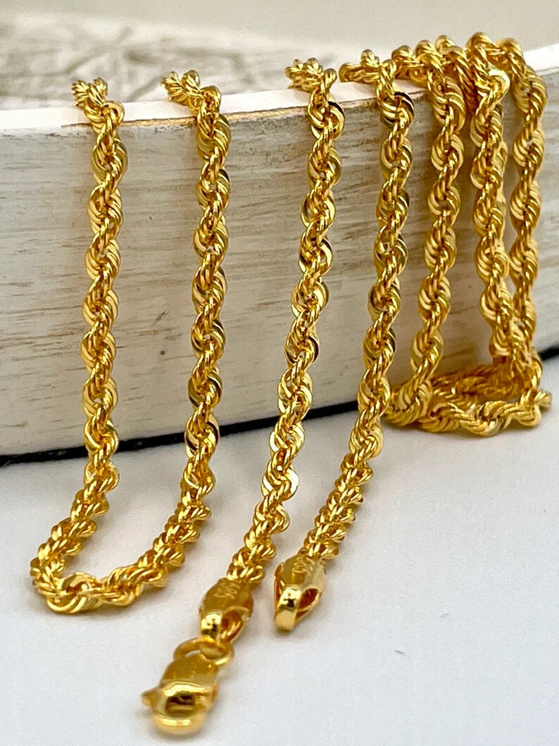 10k Solid Yellow Gold 3.5MM Diamond Cut Rope Chain Necklace 16″ – 30″Inch