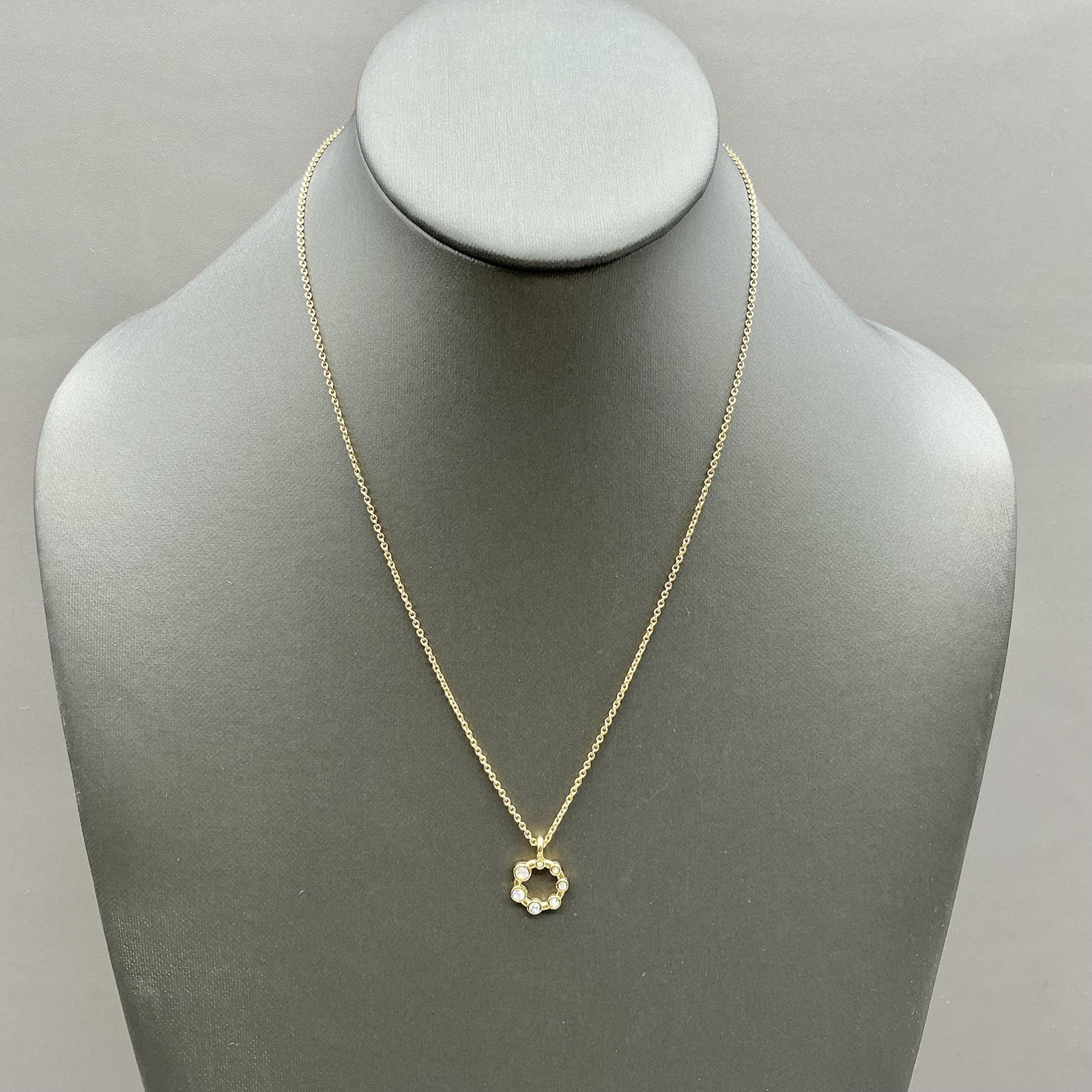 Necklace Gold Tone Circle Clear Stone Pendant Chain Lobster Clasp Jewelry 18″