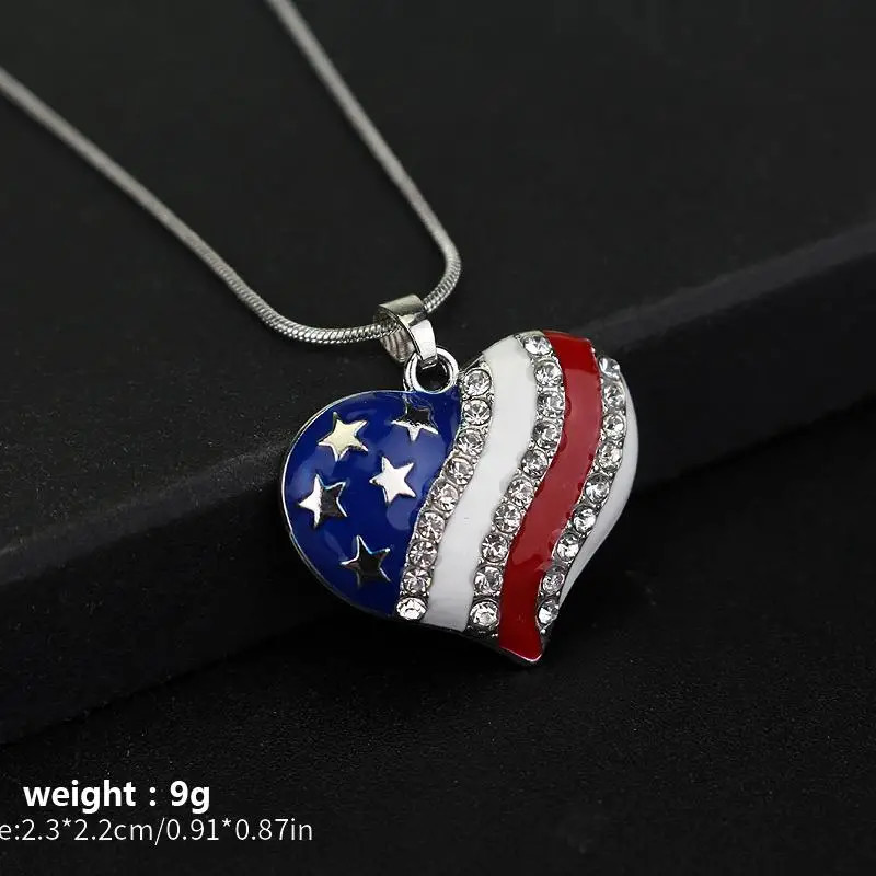American Flag Heart Patriotic Love Jewelry Pendant Necklace
