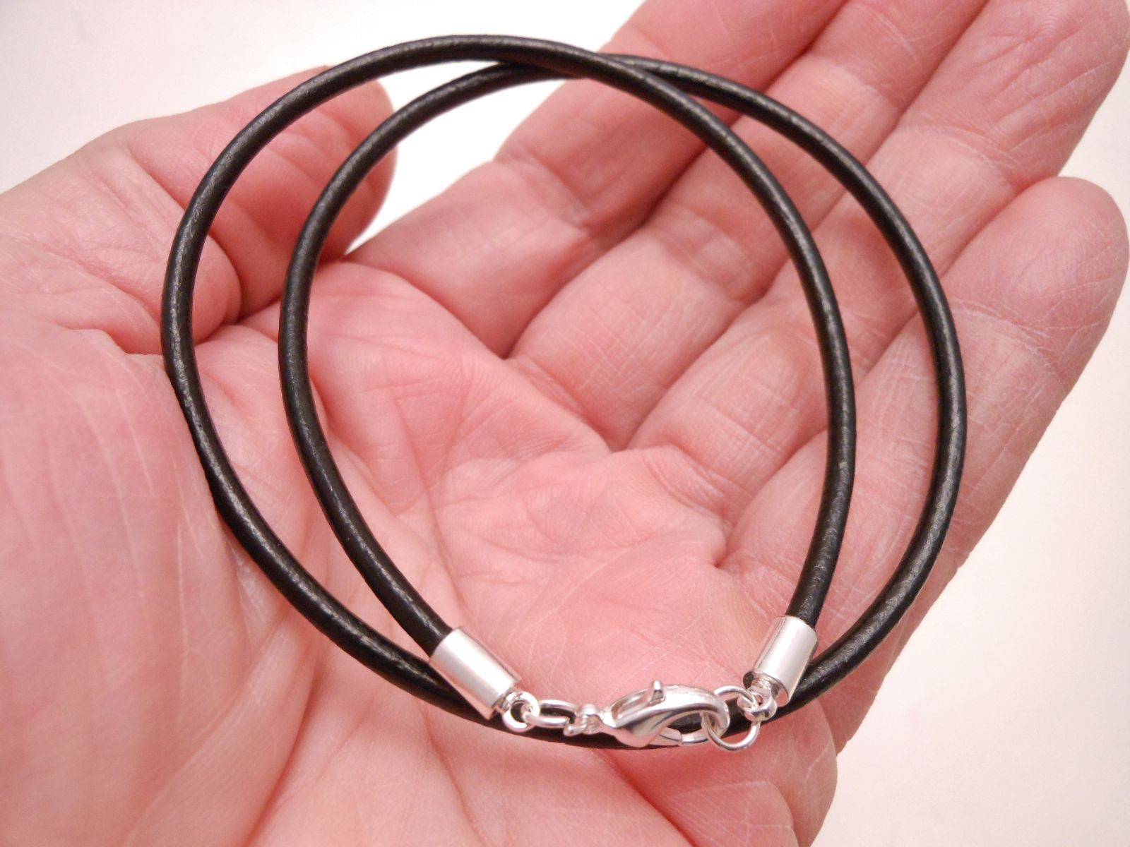 Black Leather Cord Surfer Choker Necklace 3mm w/ Silver Lobster Clasp- Unisex