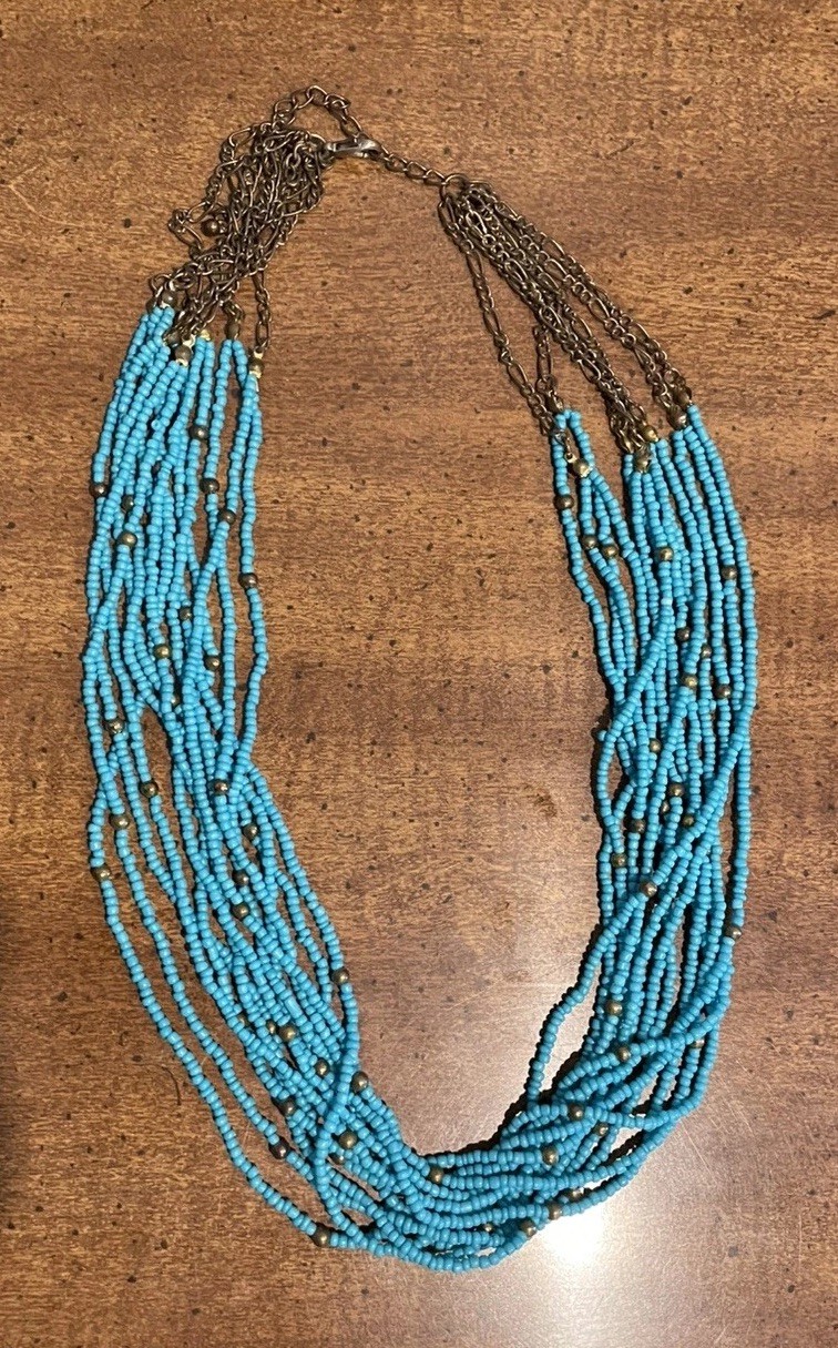 Lot of 2 Blue Turquoise Multi Strand Statement Necklaces Floating Wire Boho Set