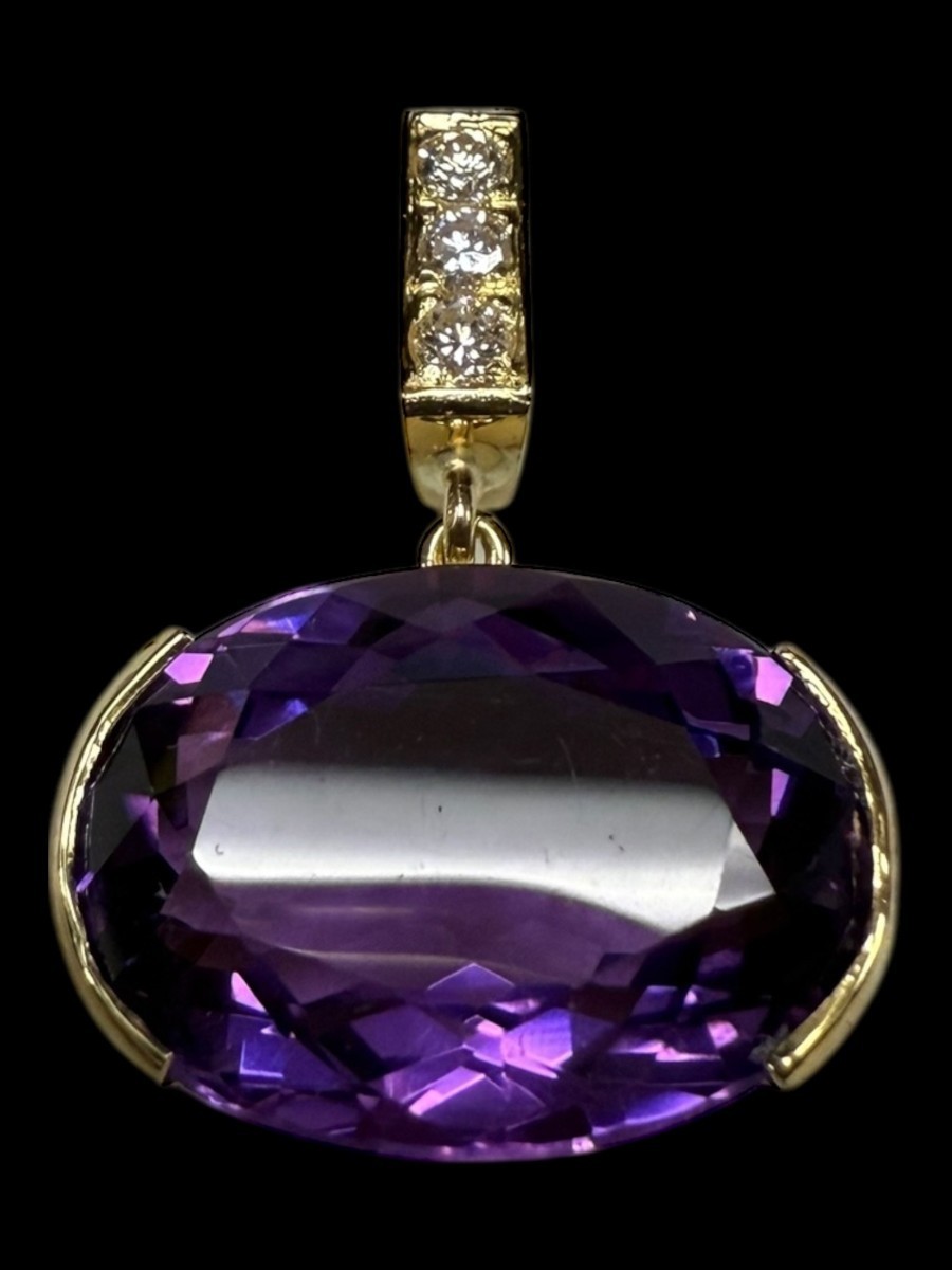 18K Yellow Gold Oval Amethyst Diamond Pendant 3.41 CT 0.06 CTW 6.07g (MP2051315)
