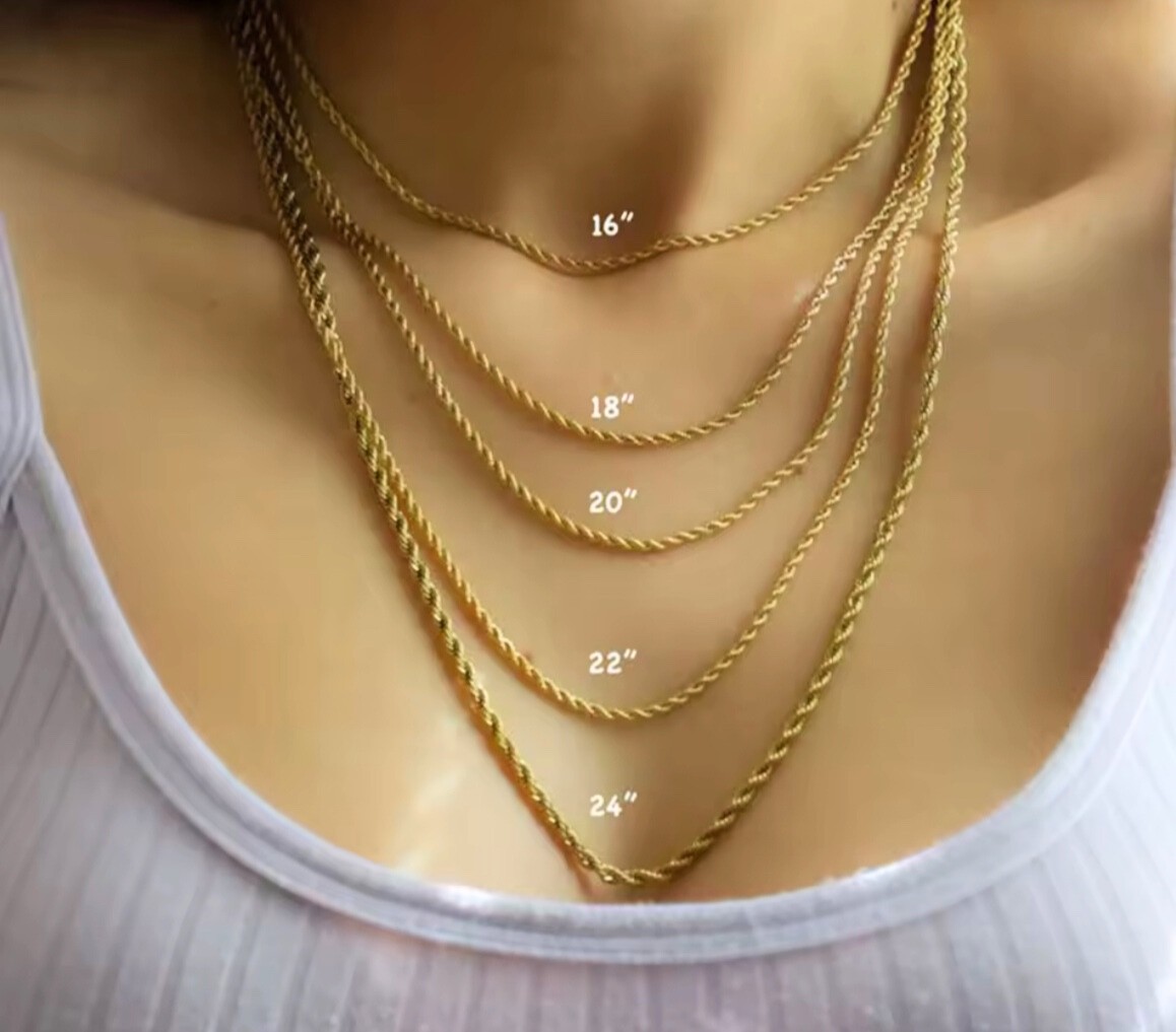 18K Gold Plated Rope Chain Necklace Stainless Steel Lobster Clasp 2–6mm 16–30in