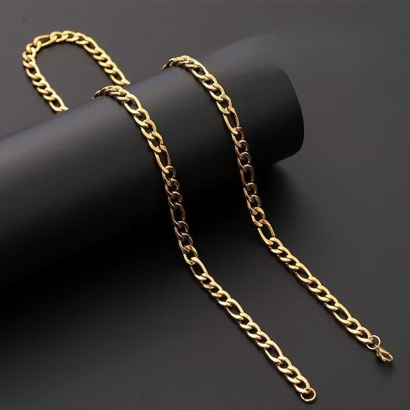 Gold Silver Titanium Steel Figaro Chain Blank Necklace DIY Base Chain Unisex