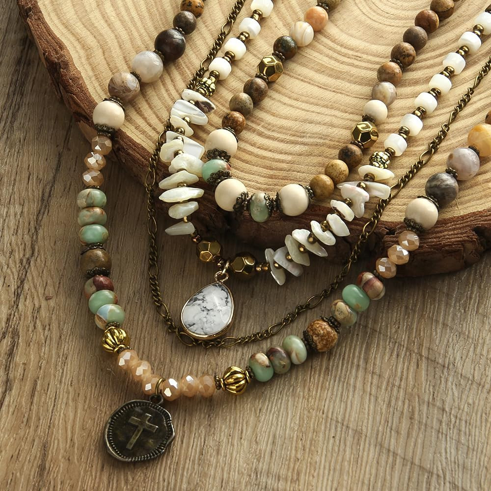 Boho Layered Necklaces for Women Trendy,Multi-Layer Beaded Long Necklace for Wom