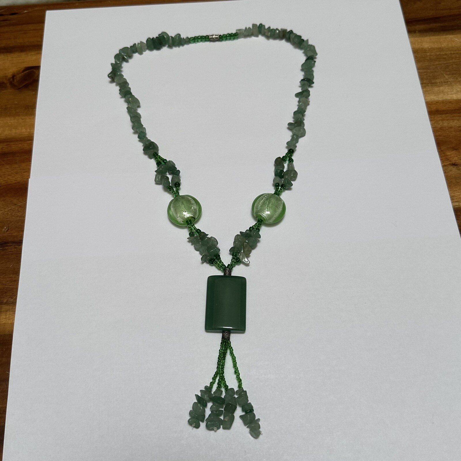 Pretty Handmade Green Bead – Glass / Stone Necklace