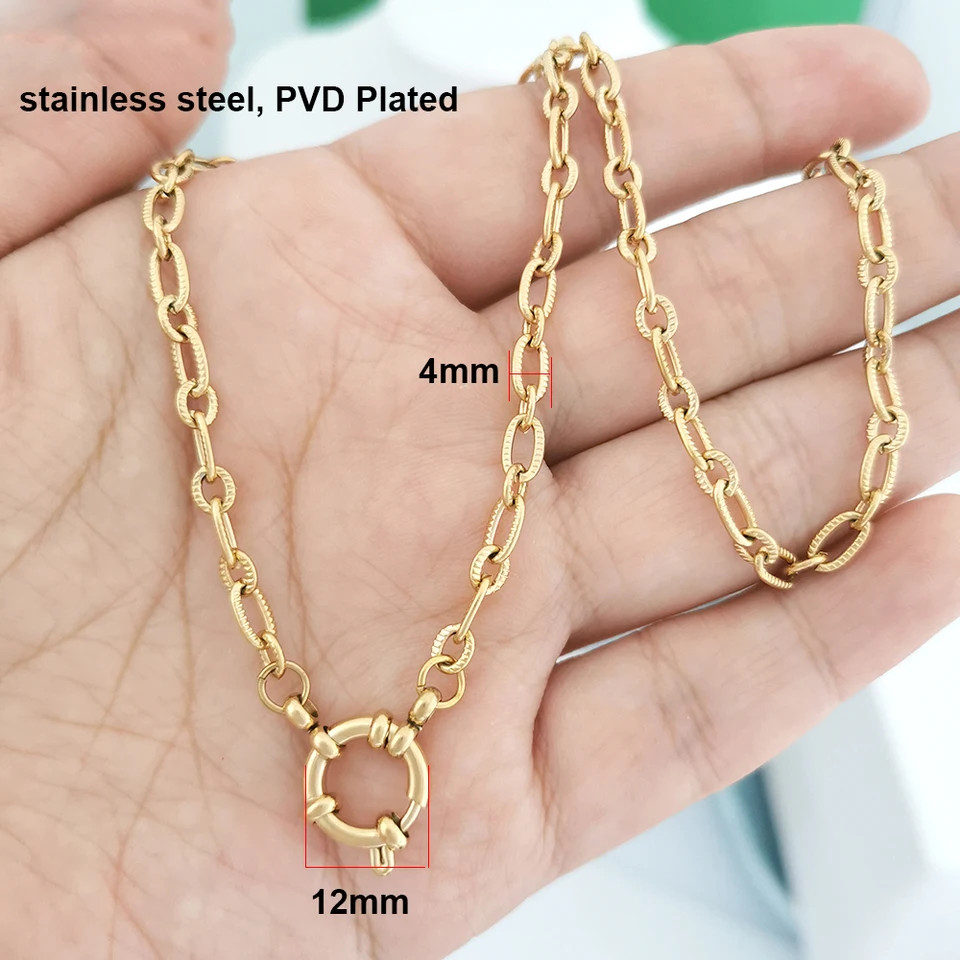 Sailor Clasp Necklace Paperclip Chain Stainless Steel Gold Color Women Jewelry