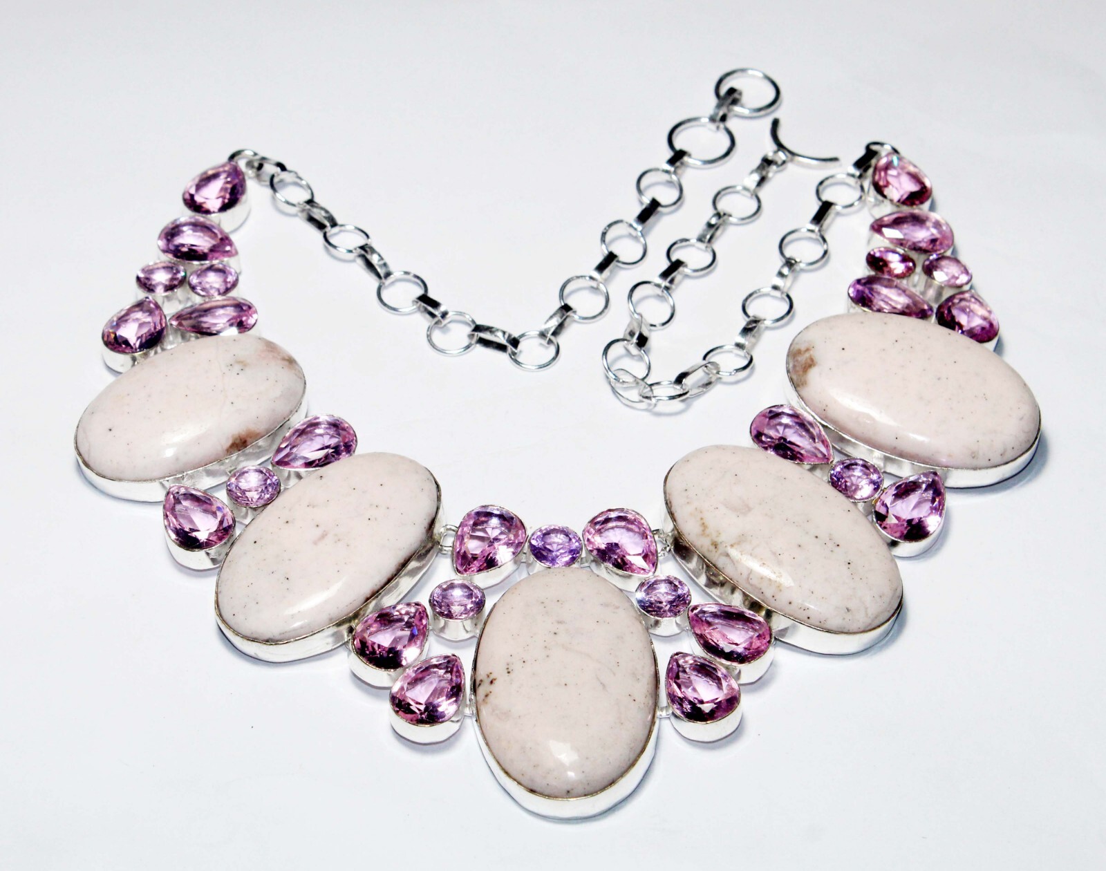 Hydro Pink Opal Rose Quartz Gemstone Handmade Jewelry Necklace 18inche” D3323