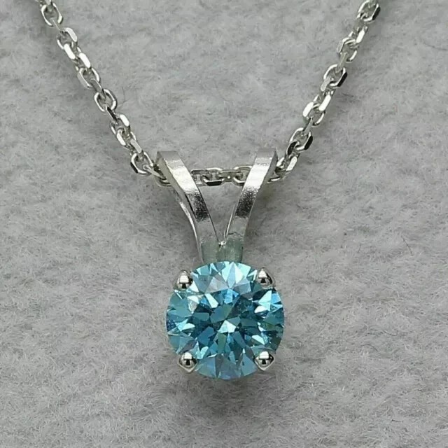 2Ct Round Cut Simulated Blue Diamond Solitaire Pendant 14K White Gold Finish