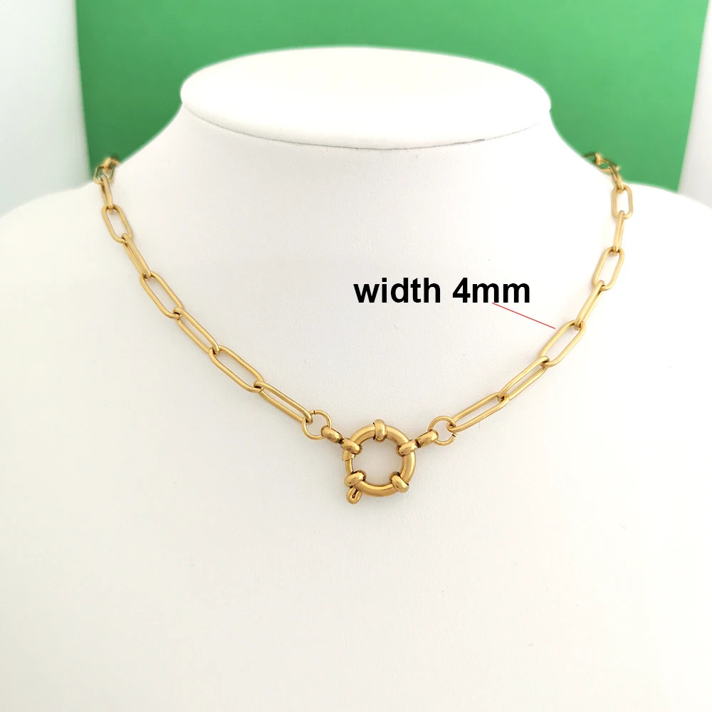 Sailor Clasp Necklace Paperclip Chain Stainless Steel Gold Color Women Jewelry