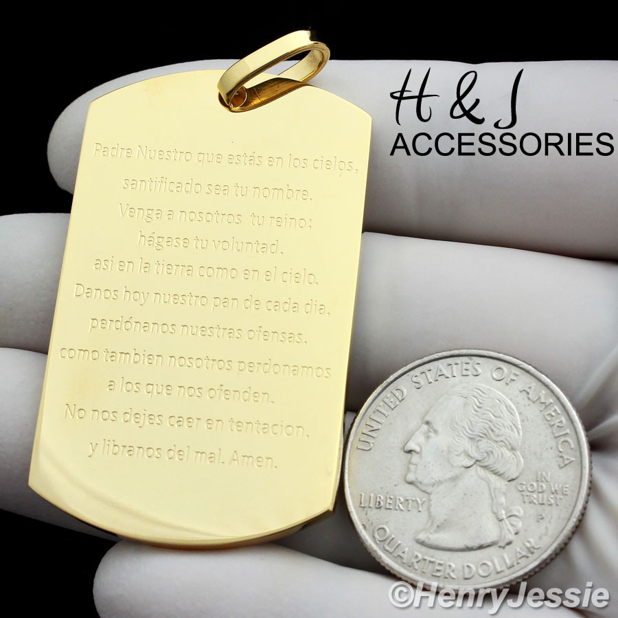 20-30″MEN Stainless Steel Gold Plated Beads Chain Spanish Bible Verse Pendant*82