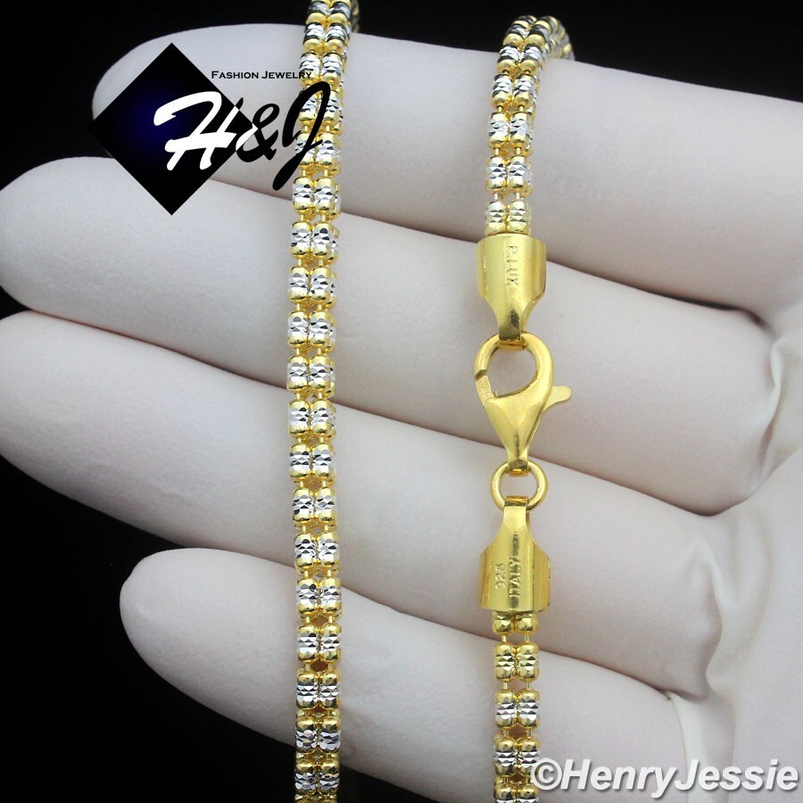 18″-24″MEN 925 STERLING SILVER 4MM GOLD PLATED 2-TONE ICE LINK NECKLACE*GN23