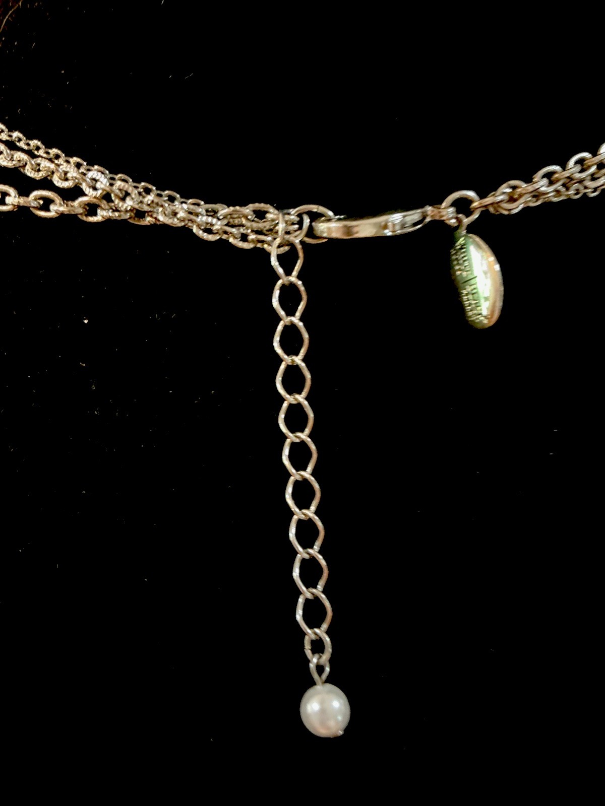 White House Black Market 3 Strand Silver Crystal Pearl Black White Necklace-NWOT