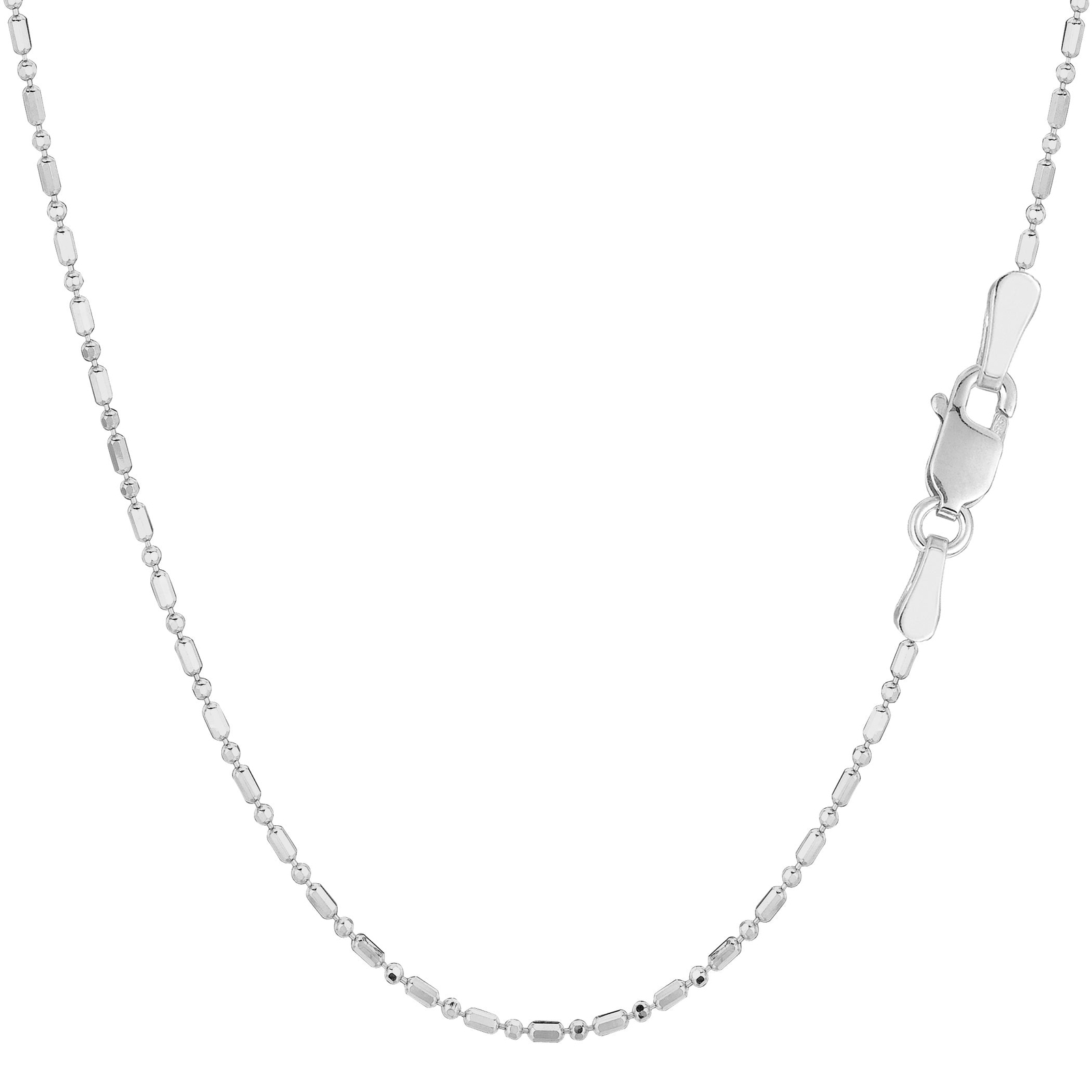 14k White Real Gold Diamond Cut Bead Chain Necklace, 1.2mm, 20″