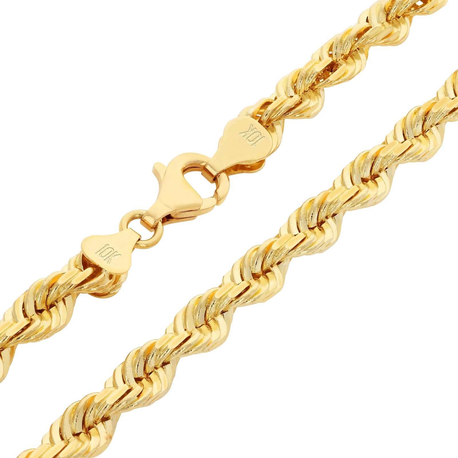 10K Yellow Gold 1.5mm-10mm Necklace Diamond Cut Rope Chain 16″- 30″Mens Women