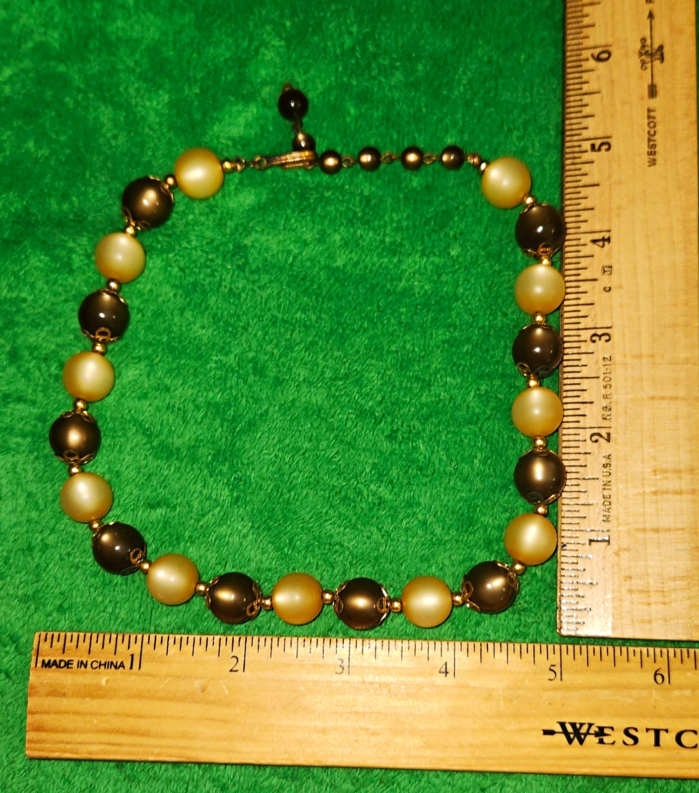 Beaded Necklace Strand Simulated Pearl Cream/Gold Adjustable Hook 16 in