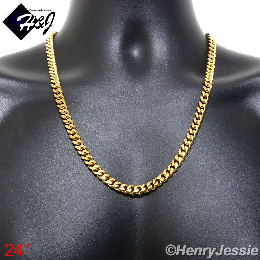 18-40″MEN Stainless Steel 7/10/12mm Silver/Gold Plated Miami Cuban Curb Necklace