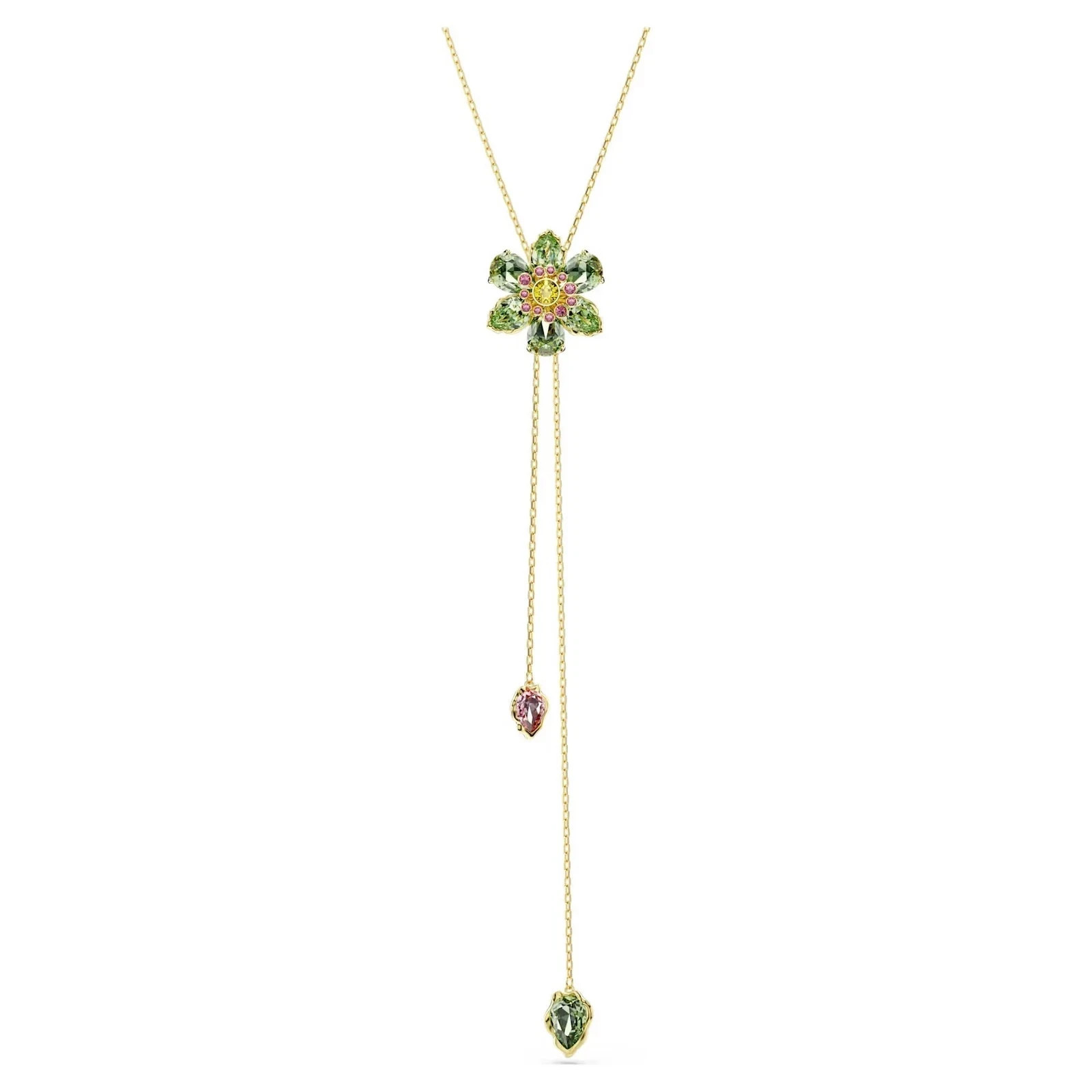 Swarovski Idyllia Y Pendant, Mixed Cuts, Flower, Multicolored, Gold Tone