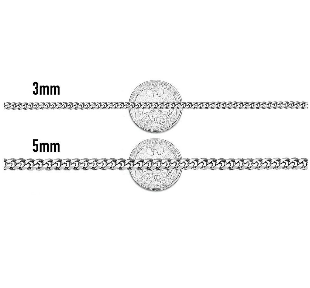 23.6″ Stainless Steel Silver Chain Cuban Curb Women Men Necklace 3/5MM Width USA
