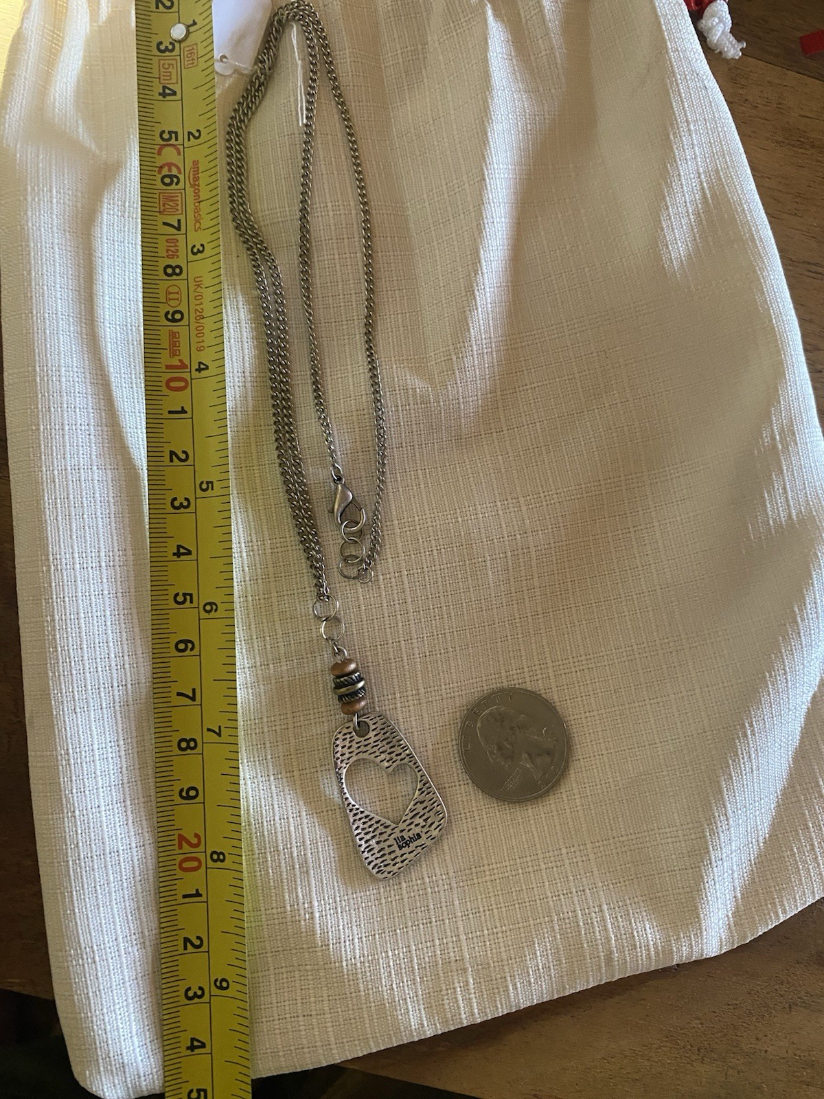 Lia Sophia Heart Pendant Necklace Silver Tone Wood Bead Boho Cottagecore