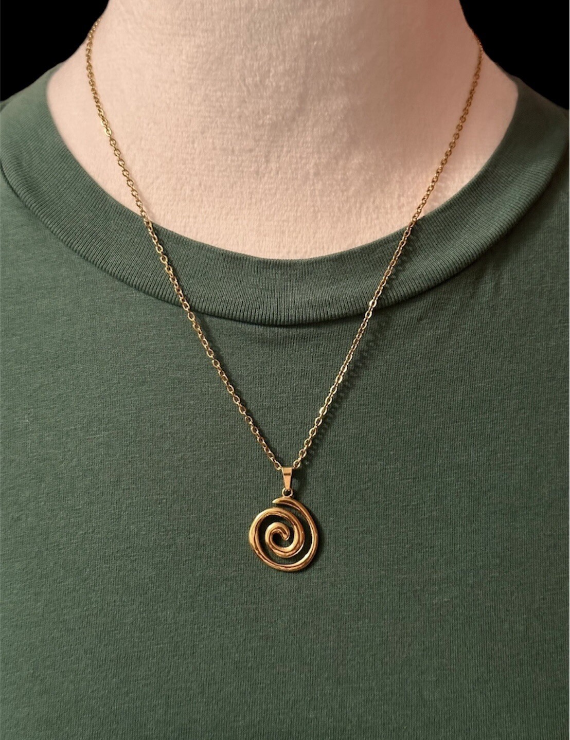 Spiral Swirl Pendant Necklace Chain Gold Tone Unisex Women Men Brand New