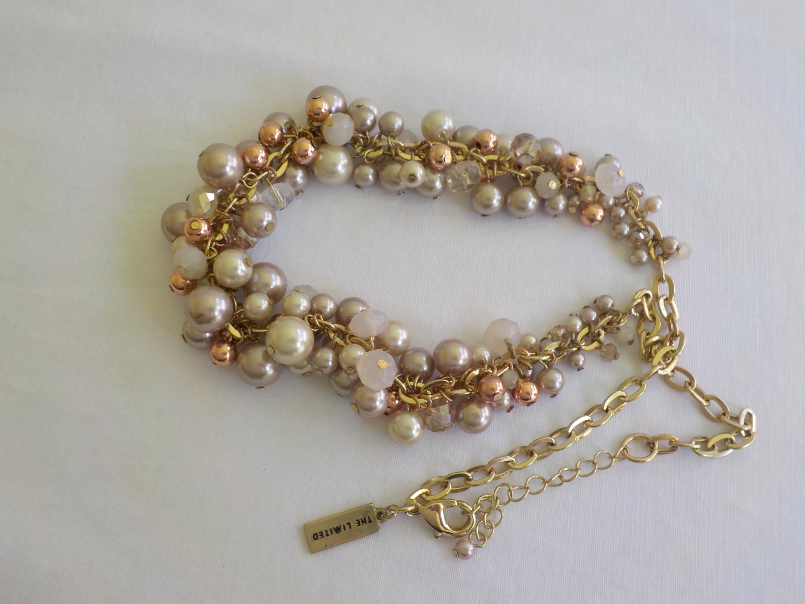 The Limited Faux Pearl Cluster Necklace Gold Tone Metal Plastic Light Gray Bead
