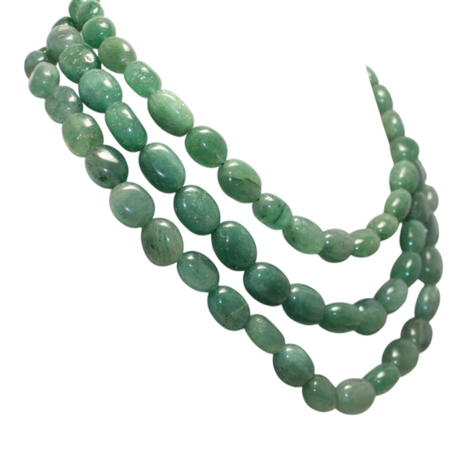 Necklace 3 Line Bunch Strand String Beaded Natural Green Strawberry Quartz M0135