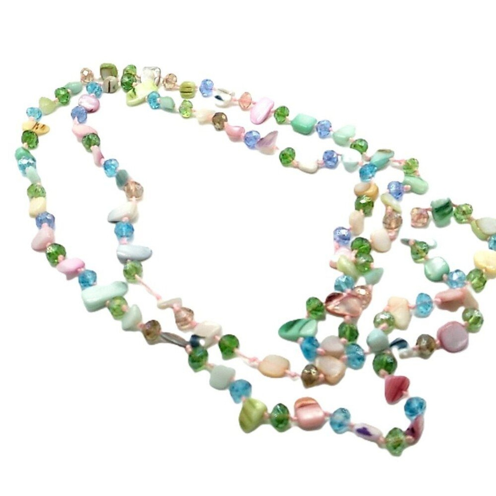 MOP + Faceted Pastel Multi-colored Beaded Necklace