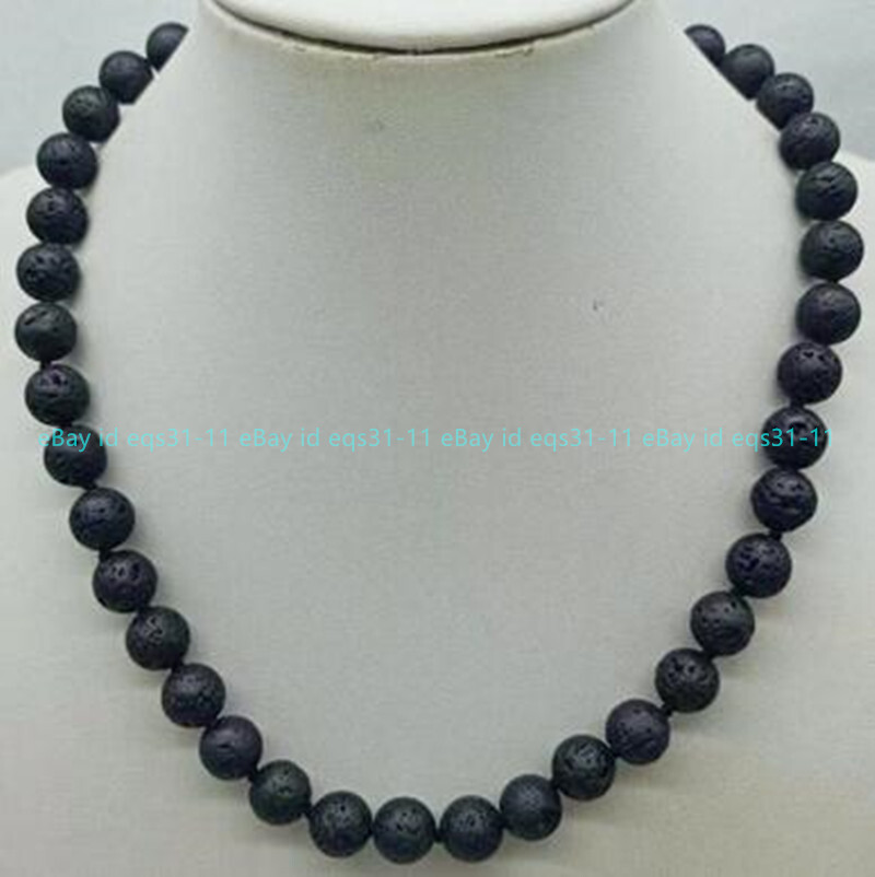 Fashion 10mm Black Lava Rock Round Beads Boutique Necklace 18-36 inch