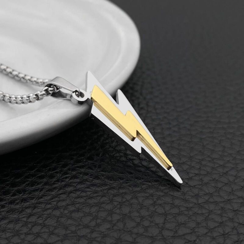 Men’s Fashion Jewelry Silver & Gold Lightning Bolt Pendant Necklace 496