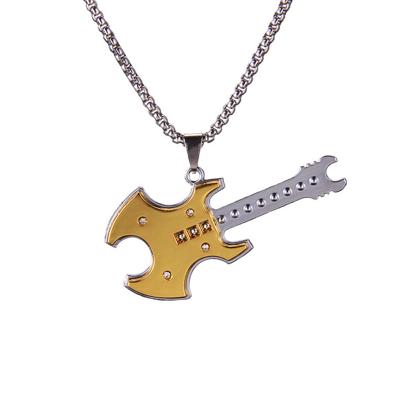 Rock Guitar Pendant Necklaces Fashion Stainless Steel Hip Hop Jewelry Accessory