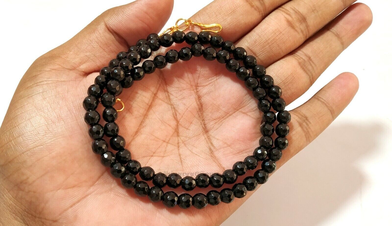 Black Chalcedony Round Ball Faceted 5.5-6mm Gemstone Beads 18″Inch 1 Necklace