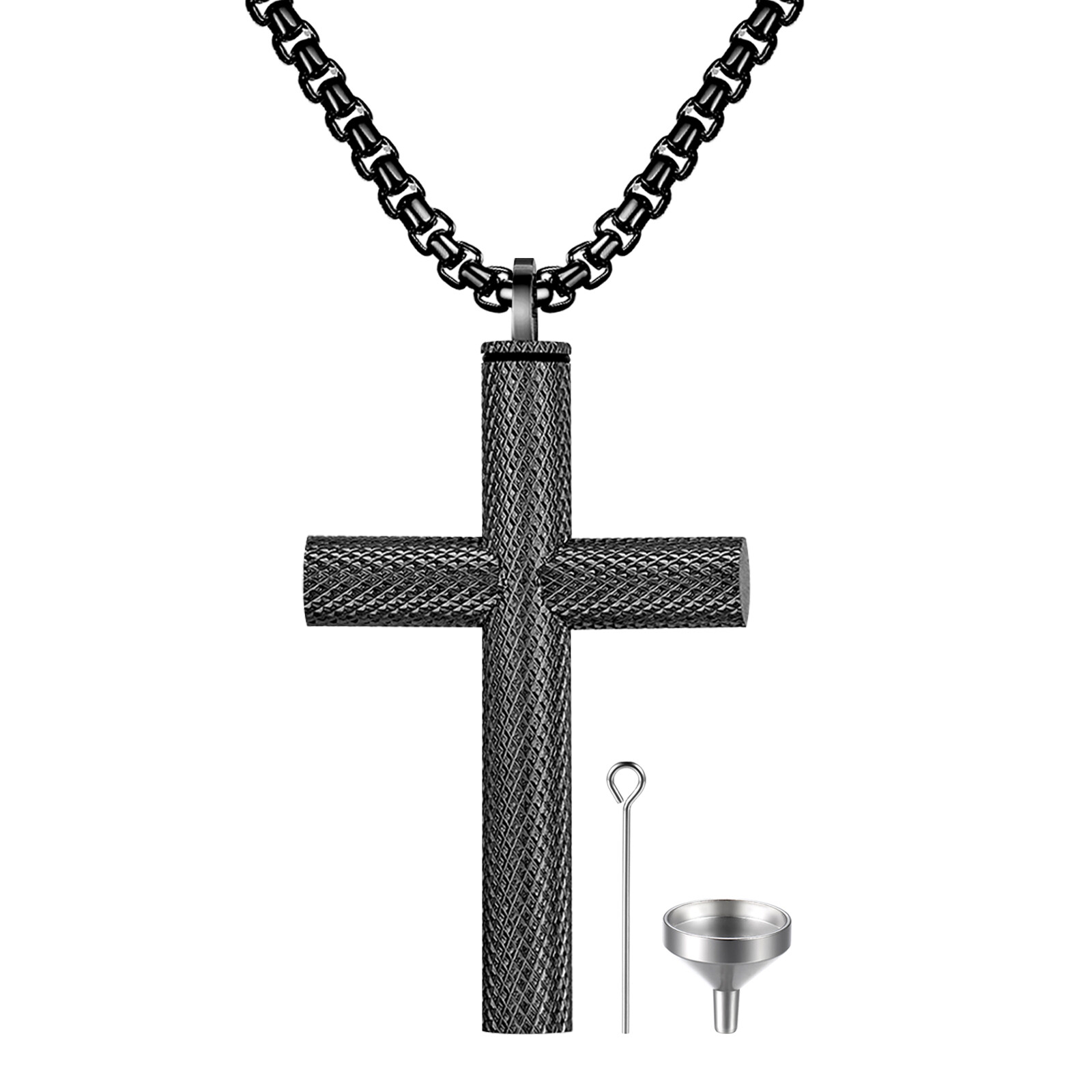 Cross Urn Necklace Pendant Stainless Steel Cremation Ash Keepsake Jewelry 22″